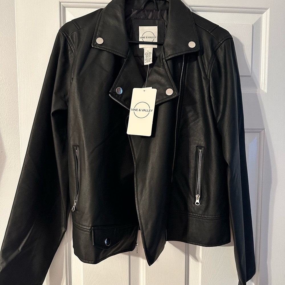 Faux leather motorcycle jacket